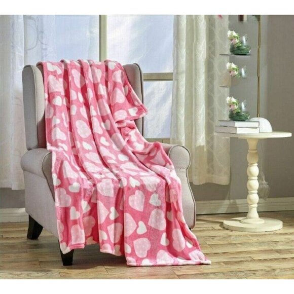 New Pink Valentine's Day Hearts Plush Fleece Throw GIFT Blanket Heart Love SOFT - Picture 4 of 5